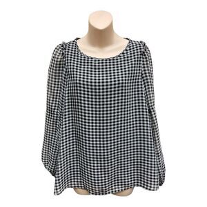 Max Studio Sz S Peasant Gingham Black White Lining Ribbon Tie Sleeves Office EUC